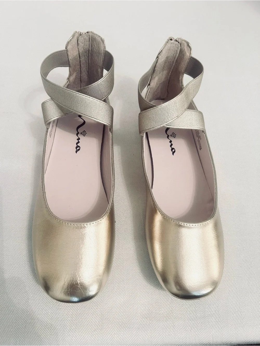 Nina Girls Metallic Gold Ballet Flats with Ankle Straps